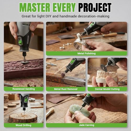 PHALANX Rotary Tool - 4V Cordless Rotary Tool Kit Accessories 80 PCS 2500mAh Battery, Preset 5 Speed Adjustment Grinder Tool for Cutting Sanding Carving Polishing Engraver DIY Crafts(R4-Standard)