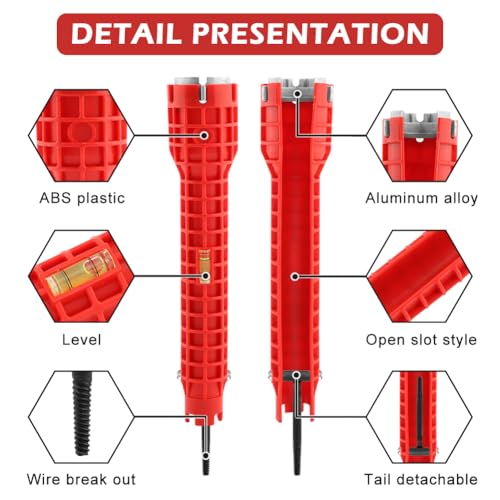 14 in 1 Faucet Sink Basin Wrench, Multifunctional Sink Installer Tool - color: Red