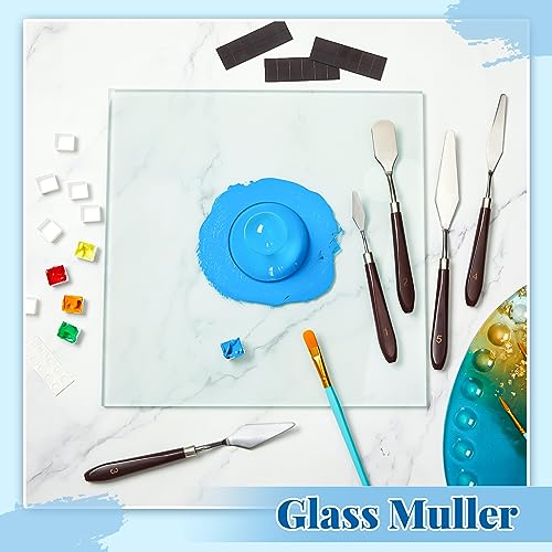 Nuanchu Glass Muller for Making Paint, 2.95 in Muller Art Supplies for Artists Grinding Pestle Apparatus for Watercolor Oil Pigment Tempera Crafts Mixing Homemade Paint Tools (Round Handle)