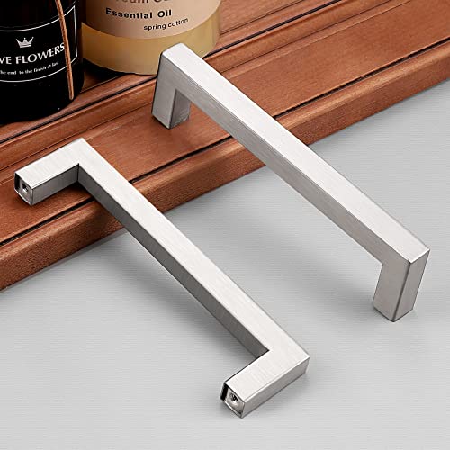 Probrico (10 Pack) 5 inch Holes Centers Square Kitchen Cabinet Handles Stainless Steel Cabinet Drawer Handles Brushed Nickel Euro Bar Pulls 5-1/2 inch Total Length - color: Brushed Nickel, size: hole center 5"