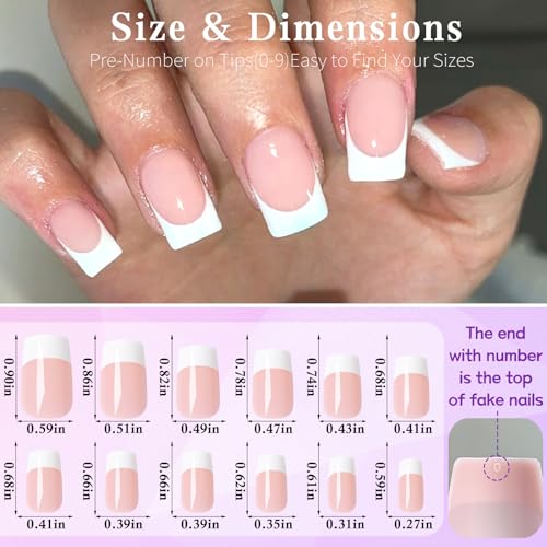 Short French Tip Press on Nails Square Fake Nails Press ons Glue Nail-C