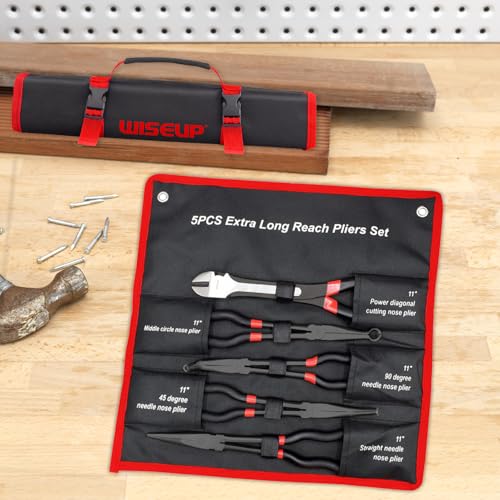 WISEUP 5Pcs Long Needle Nose Pliers Set ，Premium Carbon Steel