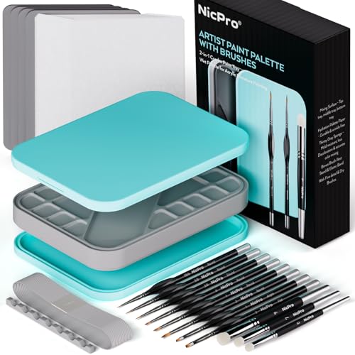 Nicpro Miniature Painting Kit with Wet Palette, Detail Paint Brush Drybrush - color: Blue