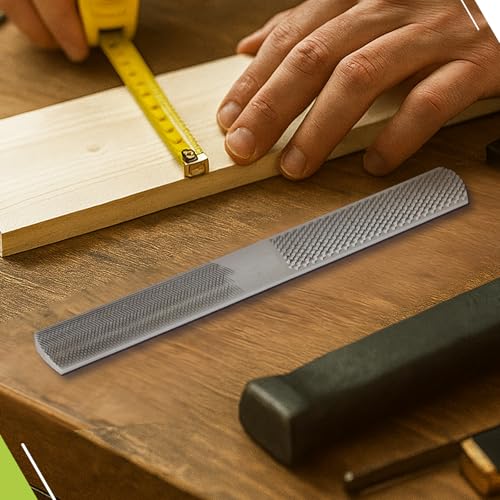 Wood Rasp File, 8 Inch 4-in-1 High Carbon Steel Hand Tool with Flat, Half-Round, Round and Hand-Rasp Surfaces, for Wood, Soft Metal and Plastic, 1 Pack