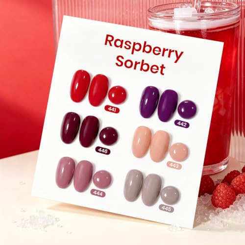 Beetles Gel Polish Set, 6 Pcs Burgundy Red Purple Brown Nail Gel Polish Kit - color: A - Creme | Raspberry Sorbet