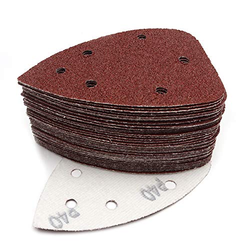 Mouse Detail Sander Sandpaper, 40 grit Palm Mouse Sander Pads, 40 PCS 6 Holes Hook and Loop Triangle Sandpaper by SANJIAN - color: P40
