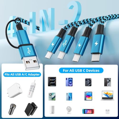 4 in 2 USB C Splitter Charging Cords,Universal Charging Cable,1Pack 5FT - color: Red&White&Black&Blue
