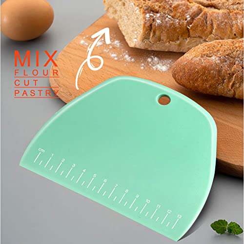 2 Pieces Plastic Bench Scraper, Dough Cutter with Measuring Scale, Green - color: Green