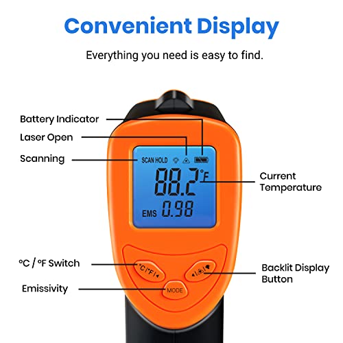 Etekcity Infrared Thermometer Laser Temperature Gun, -58°F~1130°F, Orange - color: Orange, style: Advanced