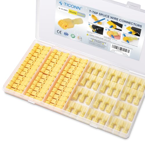 TICONN T Tap Wire Connectors, T Wire Quick Splice Connector, T Connectors for Wiring with Storage Case (Yellow 80 Pcs) - style: Yellow 80 Pcs
