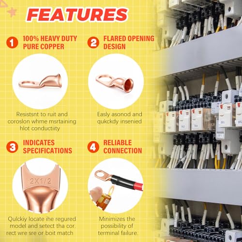 220 Pcs Battery Cable Ends Kit Battery Terminal Connectors with 110 Pcs Awg 1 2 4 6 8 1/0 2/0 Gauge Heavy Duty Copper Wire Lugs Kit Lugs Ring Terminals Gauge with 110 Items 3: 1 Heat Shrink Tubing
