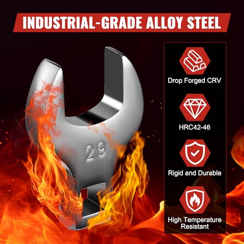 1/2'' Full Polish Drive Jumbo Crowfoot Wrench, Open End Wrench, Metric, 29mm, CR-V Steel, Tools for Mechanics Maintenance or Repairs, Access Fasteners in Tight Spaces Work Hard-To-Reach Areas - size: METRIC-29mm