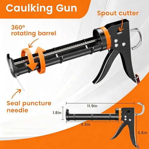 Caulk Gun Kit with Caulk Remover Tool – 3 in 1 Caulking Tool Set for Caulking Removal, Includes Smooth Silicone Caulking Gun, Scraper, Grout Balls, Finishing Tools for Bathroom Kitchen Window Tile - size: Caulk Gun with Remover Kit