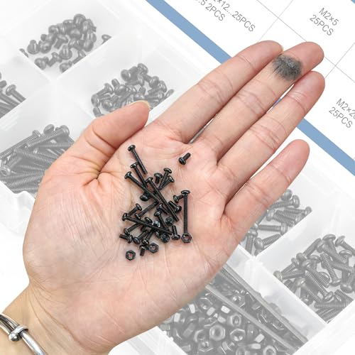 NINDEJIN M2 Button Head Socket Cap Bolts Screws, Metric M2 x 3/4/5/6/8/10/12/16/20mm Screws Bolts Nuts Assortment Kit, 452Pcs Allen Hex Drive, Black Oxide, 10.9 Carbon Steel, Fully Threaded - size: 452Pcs M2 3mm-20mm