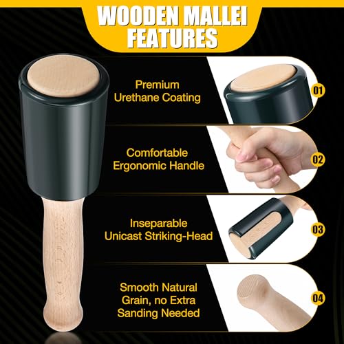 Precision 15oz Wood Carving Mallet for Woodworking, Ergonomic Wooden Handle