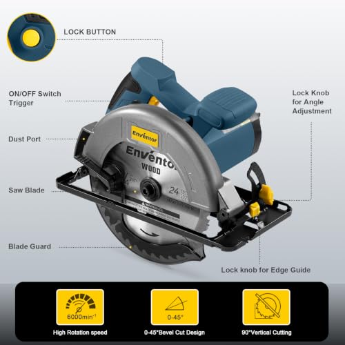 Enventor Circular Saw with 6000 RPM, 7-1/4 in, 11 A Corded