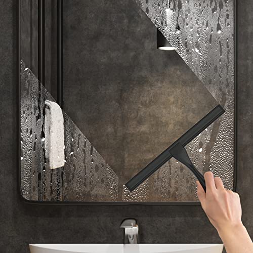 All-Purpose Stainless Steel Shower Squeegee for Shower Glass Door with Adhesive Hook, Bathroom Cleaner Tool Household Window Mirror Squeegee for Glass Doors, Cleaning Tile Wall, Car, 10 inch, Black - size: 10-inch
