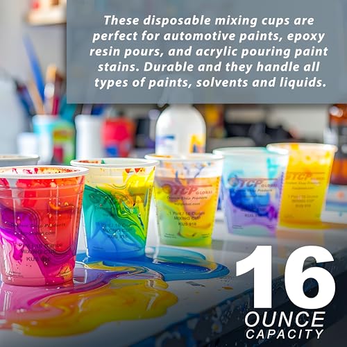 Custom Shop Paint Mixing Cups, 16-Ounce, Box of 36, Plastic Measuring Cups - color: Cups - Pack of 36 + 12 Lids