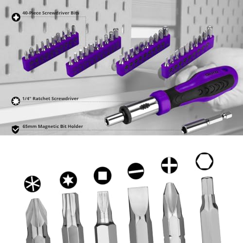 DEKOPRO Tool Set: 228 Piece Home Tool Kit, Household Basic Repair Tool Set Comes with Storage ToolBox, Socket Wrench Set for Car, Hand Tool Box Set for Home - Purple - color: Purple