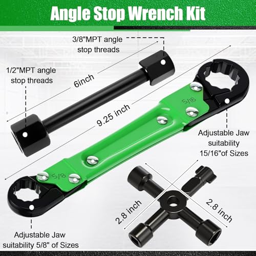 5 Pcs Angle Stop Wrench Kit Plumbing Tool, Compression Sleeve Puller for 1/2" Compression Fitting Ferrule Puller Removal Tool for 1/2" Copper Tubing 4-way Multi-functional Utility Key (Green) - color: Green