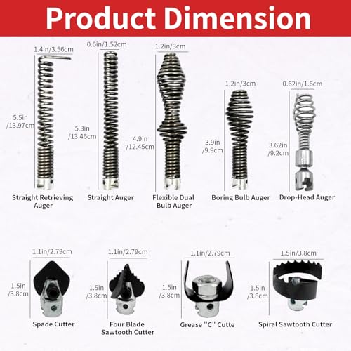 Alrens 10PCS Drain Snake Drill Attachment for RIDGID K-400, Fits 5/8" Cable
