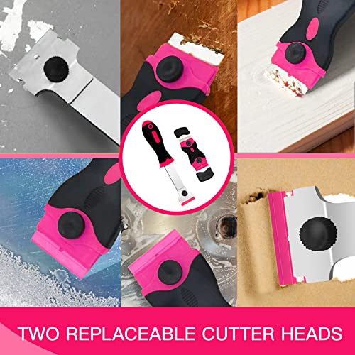 DEKEones Razor Blade Scraper, 2 PCS Razor Scraper Tool for Removing Label, Registration Sticker, Tint, Grease from Windshield, Appliance, Glass（Pink） - color: Pink-2pcs