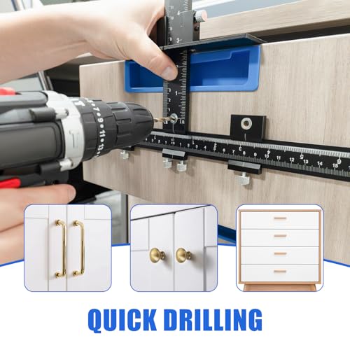 Cabinet Hardware Jig for Handles and Pulls,Aluminum Alloy Cabinet Door Handle Jig for Doors and Drawers,Adjustable Cabinet Handle Template Tool Door for Drawer Front Knobs Handles and Pulls