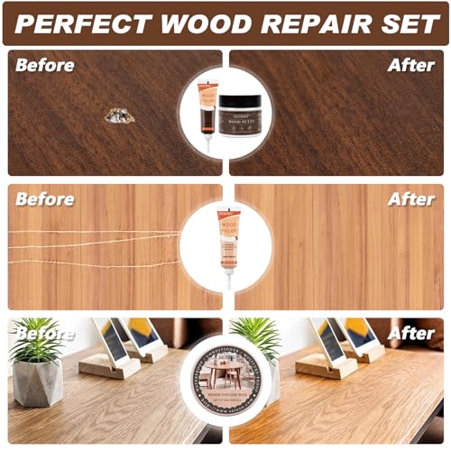 Wood Furniture Repair Kit, 6 Colors Wood Filler Hardwood Laminate Vinyl Floor Repair Kit, with Wood Putty, Wood Polish Wax for Hole, Scratch, Crack, Stain (Walnut Wood 15Pcs) - color: Walnut Wood 15 Pcs