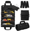 Heavy Duty Roll Up Tool Bag Organizer w/Detachable Pouches, Gifts for Men - color: Black