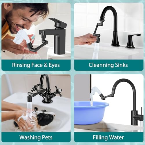 CECEFIN 1440 Swivel Faucet Extender for Kitchen/Bathroom Sink, NSF/ANSI 372 - color: B- Black- Swivel Faucet Aerator