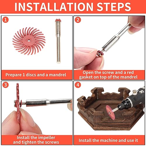66Pcs 1In Radial Bristle Disc Kit with 3mm Shank for Rotary Tools