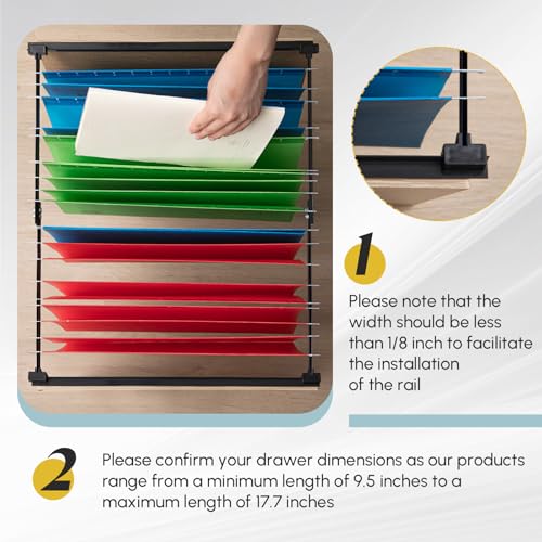24 Pcs Metal Adjustable File Cabinet Rails Set Include 16 Hanging File Rail Clips 8 Cabinet Dividers Bars Suitable for Cabinets with Drawer Thickness Less Than 1/8 Inch(Black,10-18.5 Inch) - color: Black, size: 10-18.5 Inch