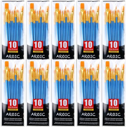 AROIC 100 Pcs Paint Brushes, Acrylic Painting Brush for Oil and Watercolor - size: 100pcs