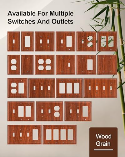 2-Pack Natural Bamboo Fiber Combo Blank/Toggle Light Switch Cover Plate - color: Wood Grain, size: 1 Blank/1 Toggle 2PK