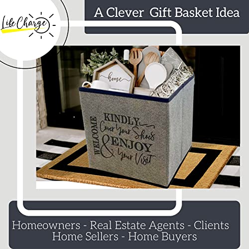 Shoe Cover Box - Welcome Guests to Please Cover Shoes. Indoor Foldable Storage Bin to Fill w/your Favorite Booties. For Homeowner, Real Estate Agent, Realtor Open House Supplies | 1 Grey & Black - color: Grey and Black, size: 1