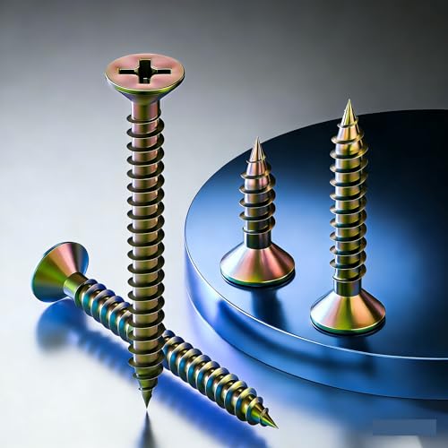 Wensilon (385PCS) Flat Head Yellow zinc Wood Screws, Quick Metal self Tapping Flat Head, Equipped with Dry Wall Plastic Anchor kit. - color: Yellow, size: Multi-Size Kit