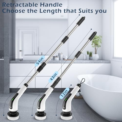 Electric Spin Scrubber, Power Shower Cleaning Brush with Long Handle