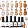 modelones Fall Cat Eye Gel Nail Polish Set, Nude Brown Gold Caramel Khaki - color: Sun-kissed Glow