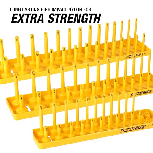 OEMTOOLS 22238 6-Pc SAE & Metric Socket Tray Set for Sizes 1/4", 3/8”, 1/2" - color: Black and Yellow
