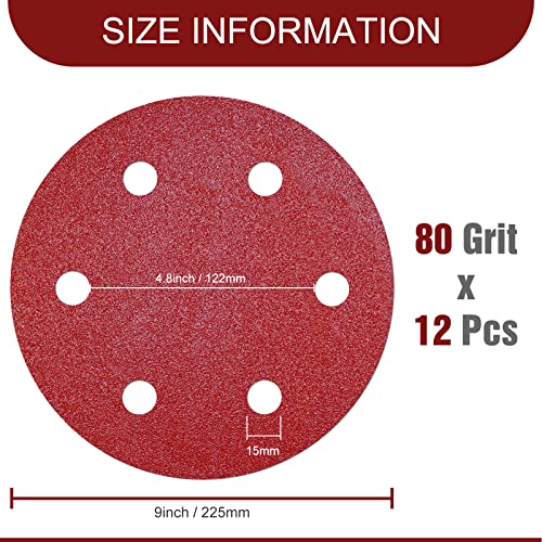 Awutzut 9 Inch 6 Hole Sanding Discs 80 Grit Hook and Loop for Drywall Sander 12PCS - style: 80 Grit