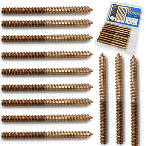 12 Pack 1/4-20 x3 Inch Hanger Bolts 1/4-20" Double Headed Bolts 1/4 Wood Dowel Screw Self-Tapping Screw Hanger Bolts for Furniture Double Head Threaded Rods Bolt 76.2mm Length - size: 1/4-20"x3"-12PCS