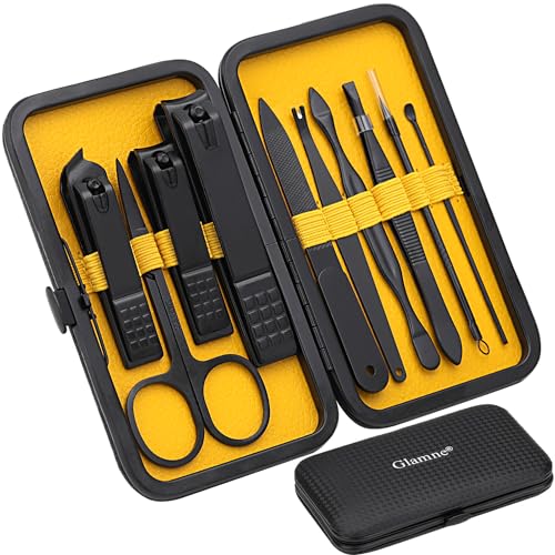 Glamne Manicure Set Nail Clippers Kit Professional Stainless Steel Nail Care Tools with Leather Travel Case 10 in 1 Yellow - color: Yellow