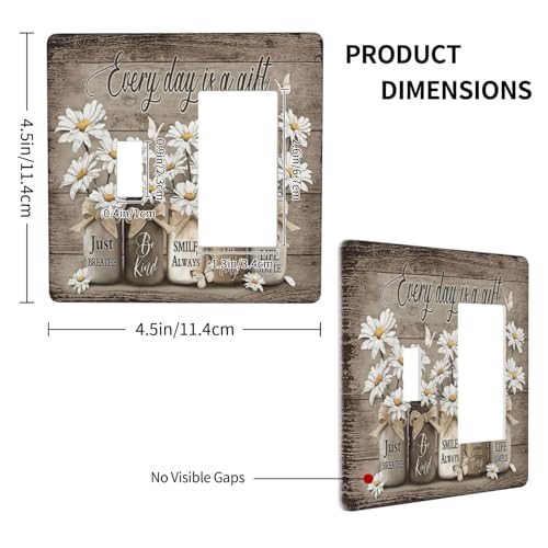 Floral Daisy Rustic Vintage Flower Vase Wood Grain Outlet Covers 1 Toggle 1 Rocker Combination Decorative Wall Plate Electrical Switch Plates Light Switch Cover Plate for Farmhouse Home Decor - color: Floral Daisy Rustic Vintage Flower Vase Wood Grain, si