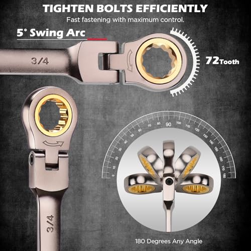SEDY Premium 12-Piece SAE Flex-Head Ratchet Wrenches Set 1/4"-7/8" with Magnetic Organizer, Cr-V Steel Ratcheting Wrench Set with 72 Teeth 180° Flex Head, Ratchet Combination Wrench Set for Repair - style: 12-Piece Flex-Head (SAE)