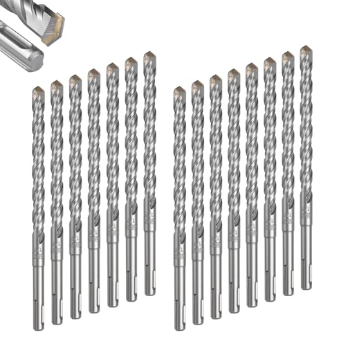 Geinxurn 1/2" x 8" SDS Plus Rotary Hammer Drill Bits, 15PCS Double Thread Masonry Drill Bits Set Carbide Tipped, Drilling in Brick, Stone and Concrete, Cement Walls - size: SDSBIT010208-015