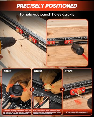 Saker 4-in-1 Scriber Marking Line Ruler, 29.5in Spliceable Extended T Square, Precision Line Drawing & Drilling Positioning Tool, Cabinet Hardware Jig with Angle Adjustment for Woodworking - size: 29.5inch T Square Ruler
