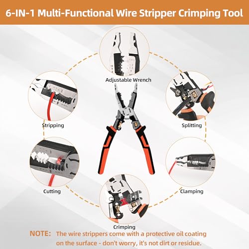 Wire Stripper Wire Crimping Tool - 10-in-1 Versatile Wire Cutter Crimper Cable Stripper AWG 22-10 Heavy Duty Wire Stripper Cutter Pliers Tool for Splitting,Stripping,Cutting,Crimping,Clamping