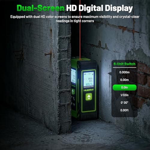 Digital Laser Tape Measure 4-in-1, HUEPAR ±1/16" Laser Measure with Dual HD Display, 200Ft Rechargeable Laser Measurement&33Ft Green Cross Line Laser&10Ft Tape, for Area/Volume/Pythagorean/Leveling