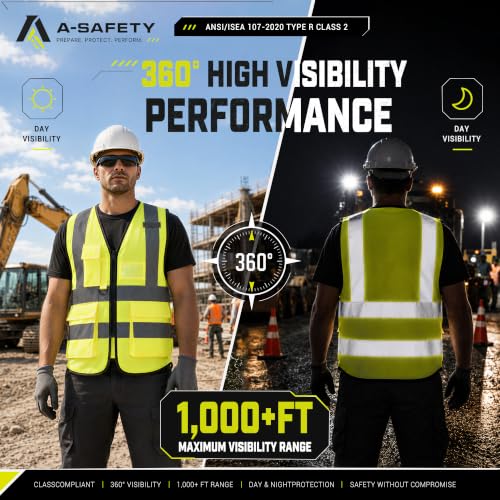 A-SAFETY 6XL7xl 8XL,high vis reflective Safety Vest,Yellow | Yellow 6XL-8XL Class 2 safety vest with clear ID pocket, radio mic loop and reflective strips for warehouse operations. - color: Yellow, size: 6X-Large