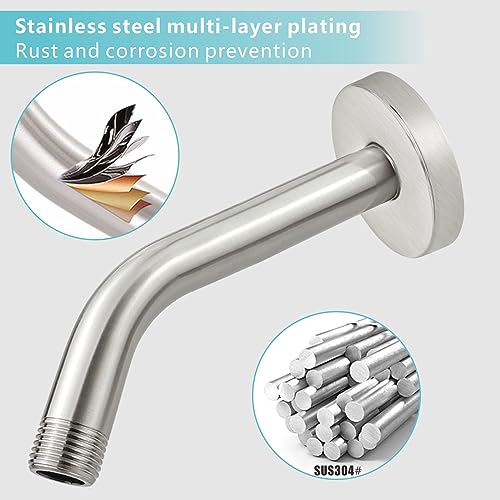 Shower Arm with Flange, 8 Inches Wall Mount Replacement Shower Head Arm For Fixed Shower Head and Handheld Showerhead, Brushed Nickel - color: Brushed Nickel, style: 8 Inch